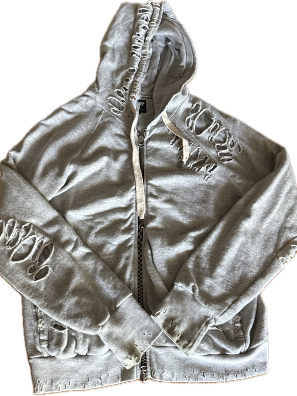 NSF Light Gray Hoodie with Cream Drawstrings